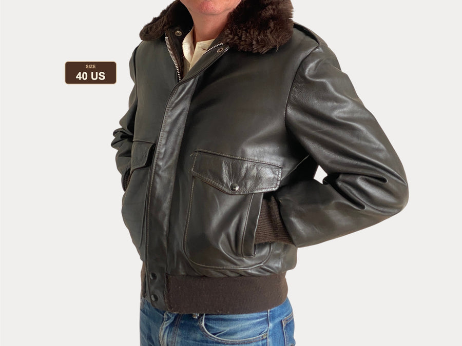 Vintage Leather Bomber Flight Jacket – Size 40US / 50EU – Made in USA-AJ357 Studio