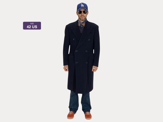 Size 52 EU Vintage dark blue Burberrys Cashmere Overcoat – Double Breasted Classic.-AJ357 Studio
