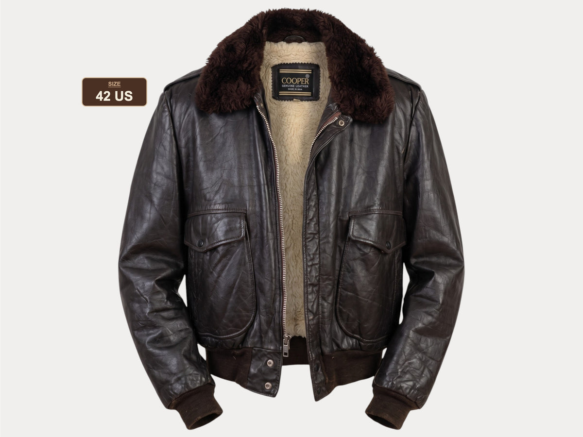 Vintage Flight leather jacket by Cooper – Made in the USA – Size 42 US / 52 EU-AJ357 Studio