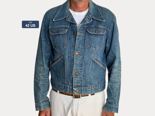 Vintage 80s Wrangler Denim Jacket | 4 Pockets | Made in USA | Size 42US-44US / 52EU-54US | Classic Blue Jean Workwear | AJ357 Studio-AJ357 Studio