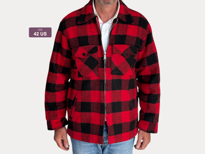 Vintage 1960s  Buffalo Plaid Wool Jacket — Size 42US (52EU) — Made in USA By V.I.P
