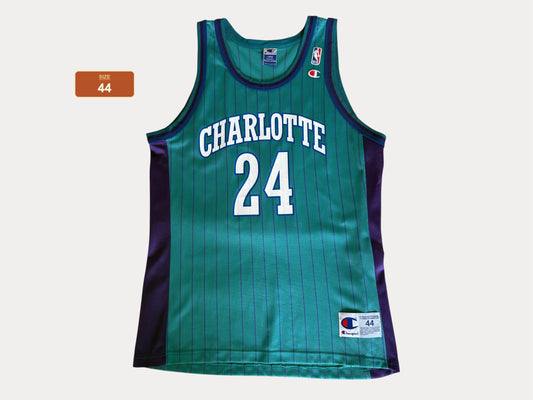 Champion Charlotte Hornets Jamal Mashburn No. 24 Jersey Size Large/44 Teal Pinstripe 90s NBA