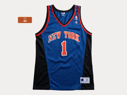 Champion New York Knicks Allan Houston #1 Jersey Size L/44 Blue Black Orange Mesh 90s NBA