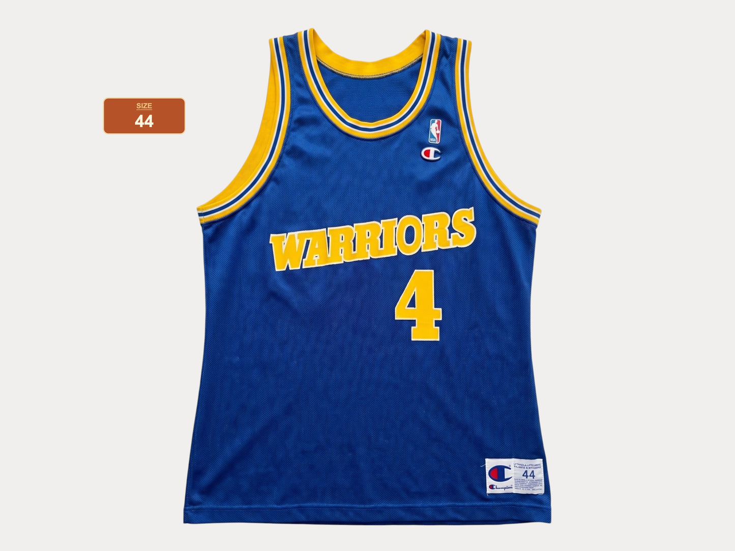 Champion Golden State Warriors Chris Webber #4 Jersey Size 44 Blue Yellow Mesh 90s NBA