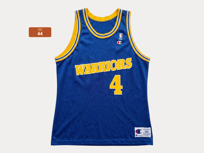 Champion Golden State Warriors Chris Webber #4 Jersey Size 44 Blue Yellow Mesh 90s NBA