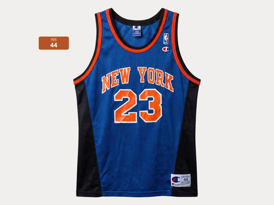 Champion New York Knicks Marcus Camby #23 Jersey Size L/44 Blue Black Orange Mesh 90s NBA