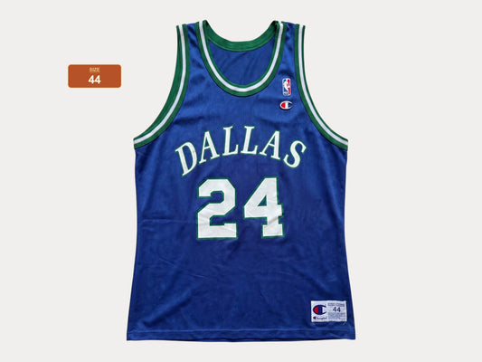 Champion Dallas Mavericks #24 Jersey Size 44 Navy Blue Green Mesh 90s NBA Made in USA