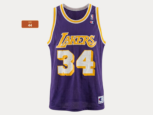 Champion LA Lakers #34 Jersey Size 44 Purple Mesh Vintage 90s NBA Made in USA