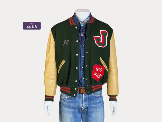Size 44USA (54 EU) Vintage NYS PHSAA varsity letterman leather sleeve jacket