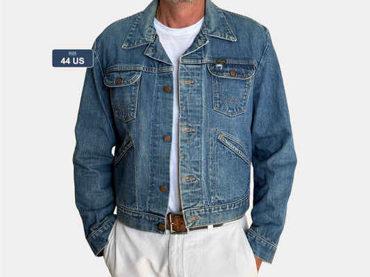 Size 44US / 54 EU Authentic 70s Wrangler denim jacket -4 pockets- Made in the USA-AJ357 Studio