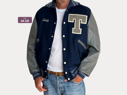Vintage 70s  Wool And Leather Varsity Jacket — Butwin "Todd" Chenille "T" Patch — Made In USA — Size 44
