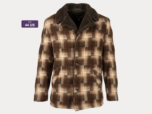 Abrigo de lana a cuadros vintage de los años 70 de Silton: estilo clásico de invierno, fabricado en EE. UU., talla 44 EE. UU. / 54 UE.