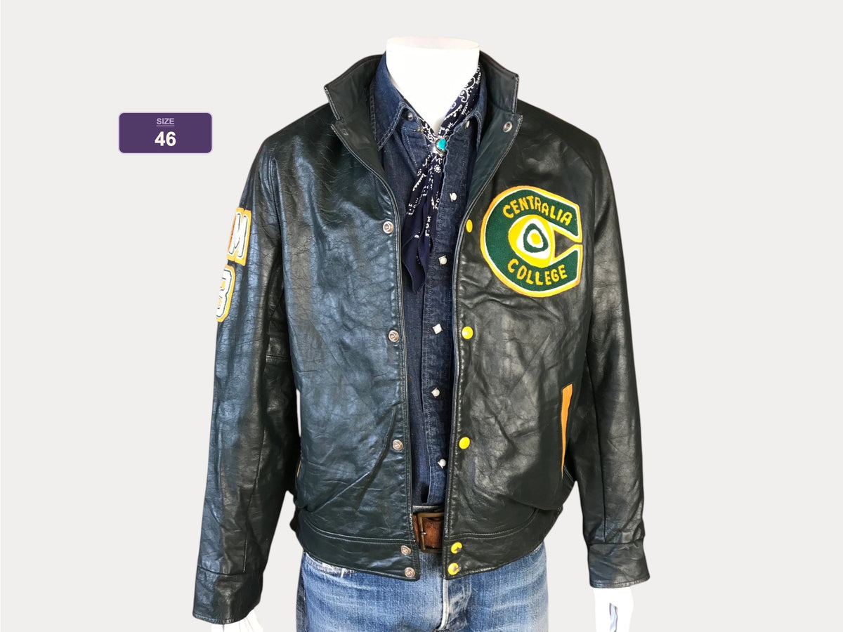 Veste universitaire canadienne en cuir vintage 1993, vert foncé, taille 46
