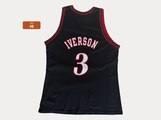 Champion Philadelphia 76ers Allen Iverson No. 3 Jersey Size 48 Black Mesh NBA 90s
