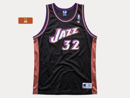 Champion Utah Jazz #32 Malone Jersey Size 48 Black Mesh Vintage 90s NBA