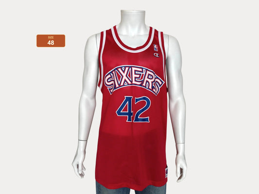 Vintage 90s Champion Jerry Stackhouse #42 Philadelphia 76ers NBA Jersey Size 48