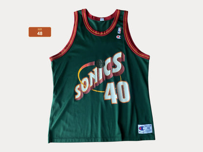 Size 48. VTG 90s NBA Champion Sonics Kemp # 40 Made In USA-AJ357 Studio