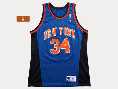 Champion New York Knicks Charles Oakley #34 Jersey Size 48 Blue Black Orange 90s NBA USA