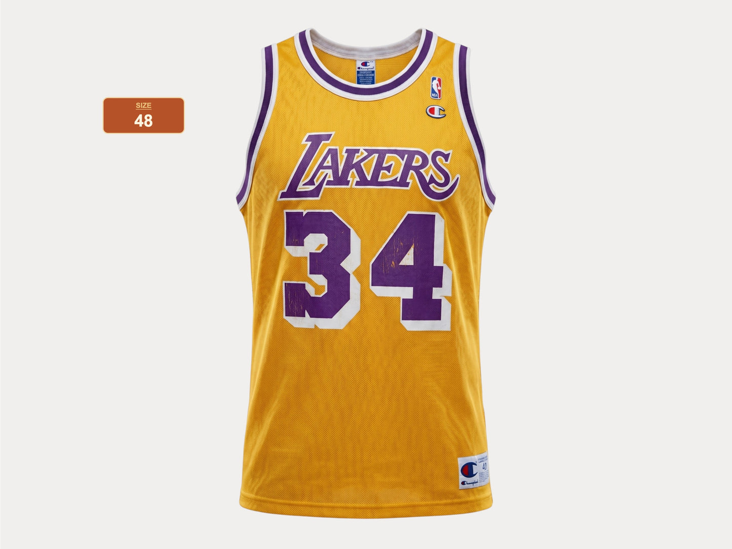 Champion LA Lakers #34 O'Neal Jersey Size 48 Gold Mesh Vintage 90s NBA Authentic