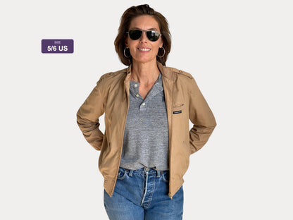 Vintage 1980s Members Only Cotton Jacket Beige – Size 5/6 US, Designed in USA-AJ357 Studio