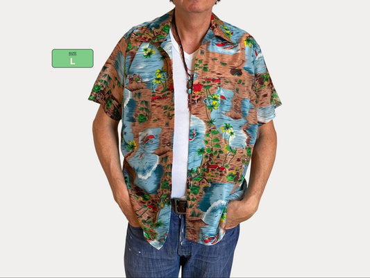 Size L Vintage 90s Hawaiian Shirt Thin Polyester