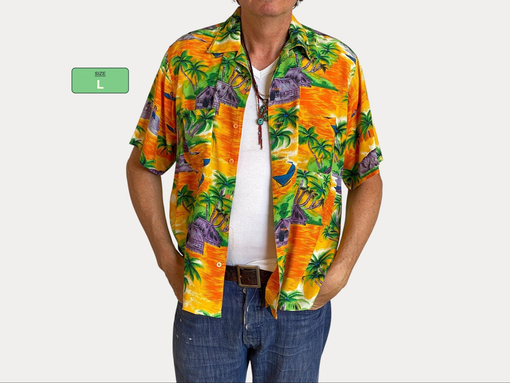 Size L. Vintage 90s Rayon Hawaiian shirt-AJ357 Studio