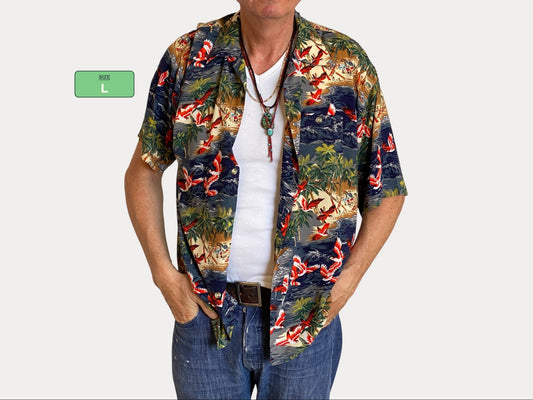 Size L. Vintage 90s  polyester thin Hawaiian shirt