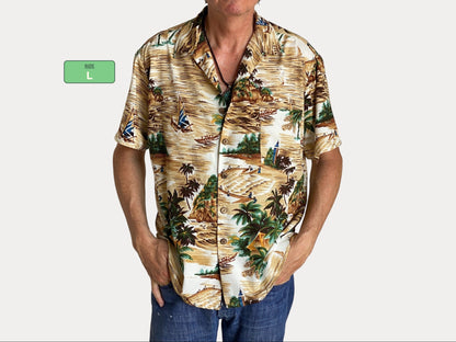 Size Large. Vintage 90s Polyester Hawaiian shirt by Kenington