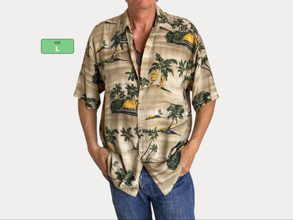 Size Large. Vintage 90s Rayon Hawaiian shirt