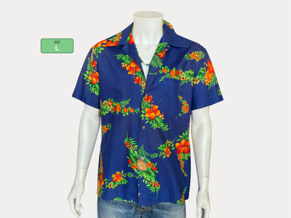 Grande chemise hawaïenne vintage en coton des années 80, fabriquée à Hawaï | Style rétro des îles