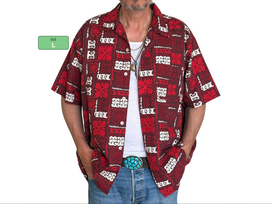 Large. Vintage 2000s Hawaiian barkcloth cotton shirt