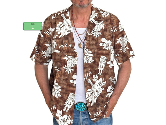Large. Vintage 80s Hawaiian cotton shirt Made in Hawaii