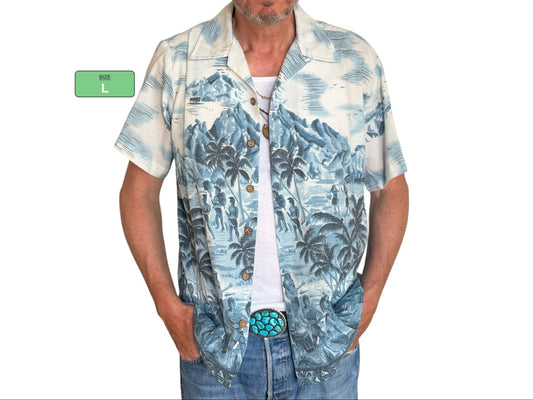 Large Vintage 70s Hawaiian Thin Cotton Shirt | Retro Island Style