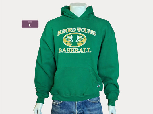 Size L. vintage 90s hooded sweatshirt made by Russell Athletic