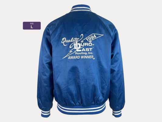 Size Large. Vintage 90s Blue Satin Jacket Made In USA
