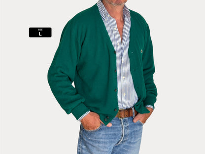 Vintage Izod Lacoste Green Knit Cardigan — Large