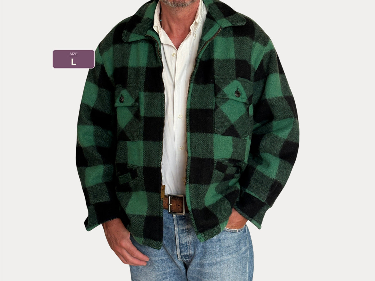 Vintage Sedgefield Outerwear By Blue Bell Buffalo Plaid Wool Jacket — Green & Black — Size L
