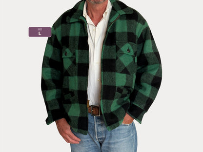 Vintage Sedgefield Outerwear By Blue Bell Buffalo Plaid Wool Jacket — Green & Black — Size L