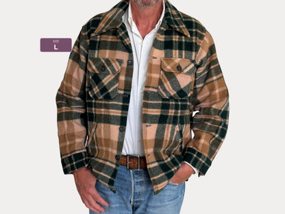 LL Bean Wool Plaid shirt jacket Made in USA . Size Mens Large