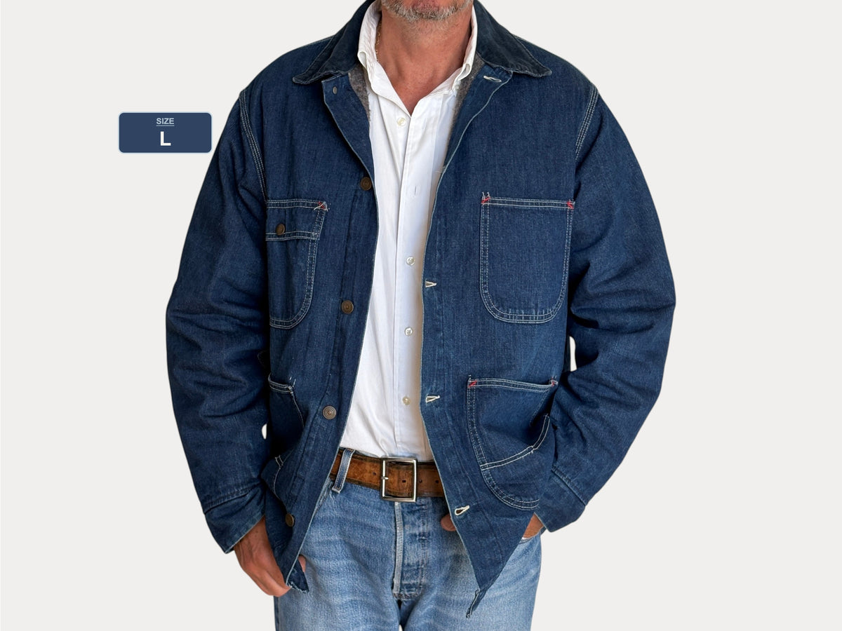 Vintage 70s Sears Work'n Leisure Denim Chore Coat — Blanket Lined — Size Large 42-44-AJ357 Studio