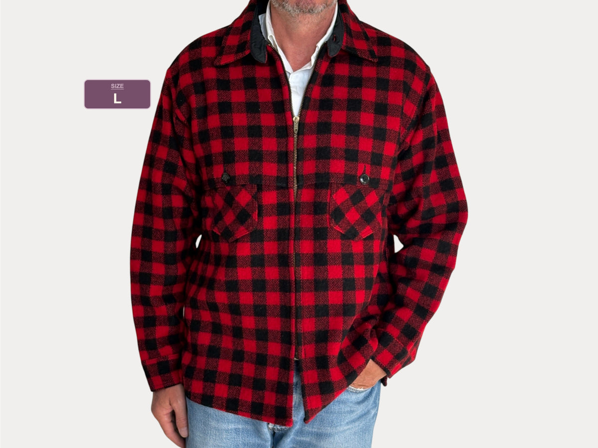 Vintage 1950s Johnson  Wool Buffalo Plaid Shirt Made in USA  . Size Large