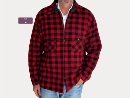 Vintage 1950s Johnson  Wool Buffalo Plaid Shirt Made in USA  . Size Large