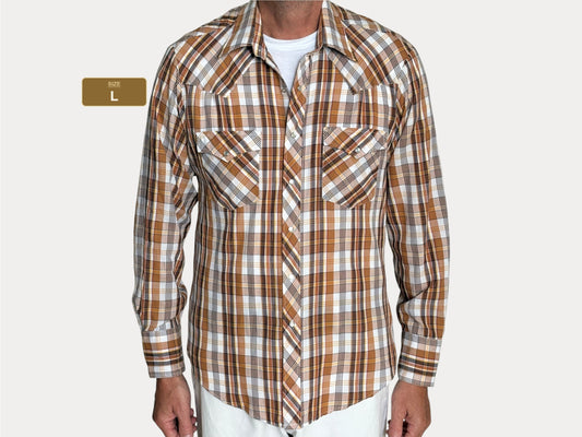 Vintage 80s Youngbloods Authentic Western Plaid Shirt — Pearl Snap — Size Large