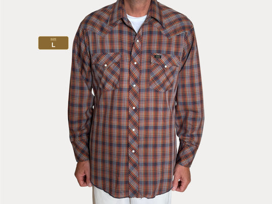 Vintage Dale Western Plaid Shirt — Pearl Snap — Size Large MADE IN USA
