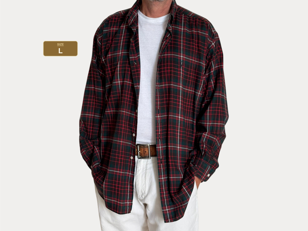 Vintage Ralph Lauren Blake Green Tartan Plaid Shirt — 100% Cotton — Size Large
