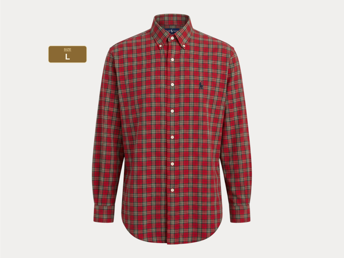 Ralph Lauren Button-Down Shirt Large | Red Green Tartan Plaid Cotton | Mens Classic Shirt
