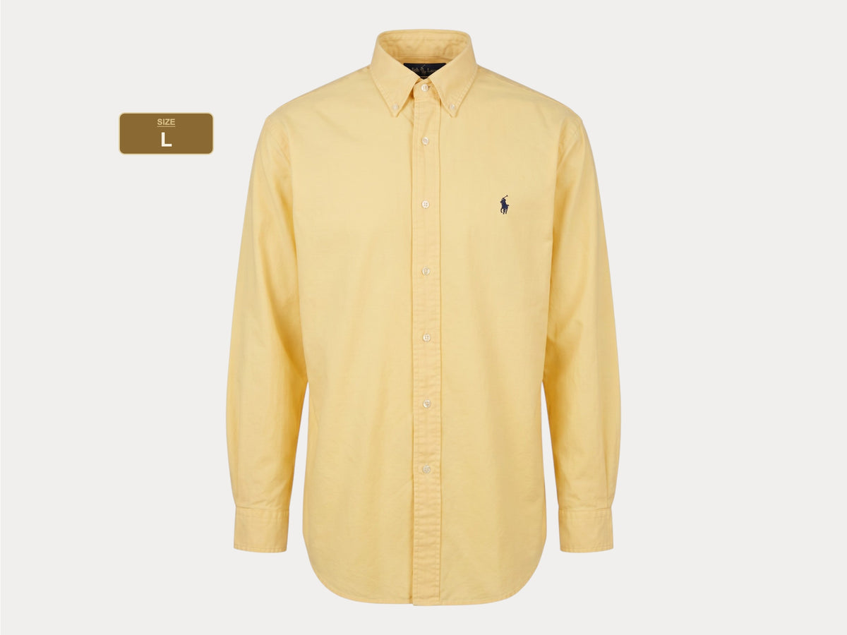 Ralph Lauren BLAKE Button-Down Shirt Large | Solid Yellow Cotton | Mens Classic Shirt