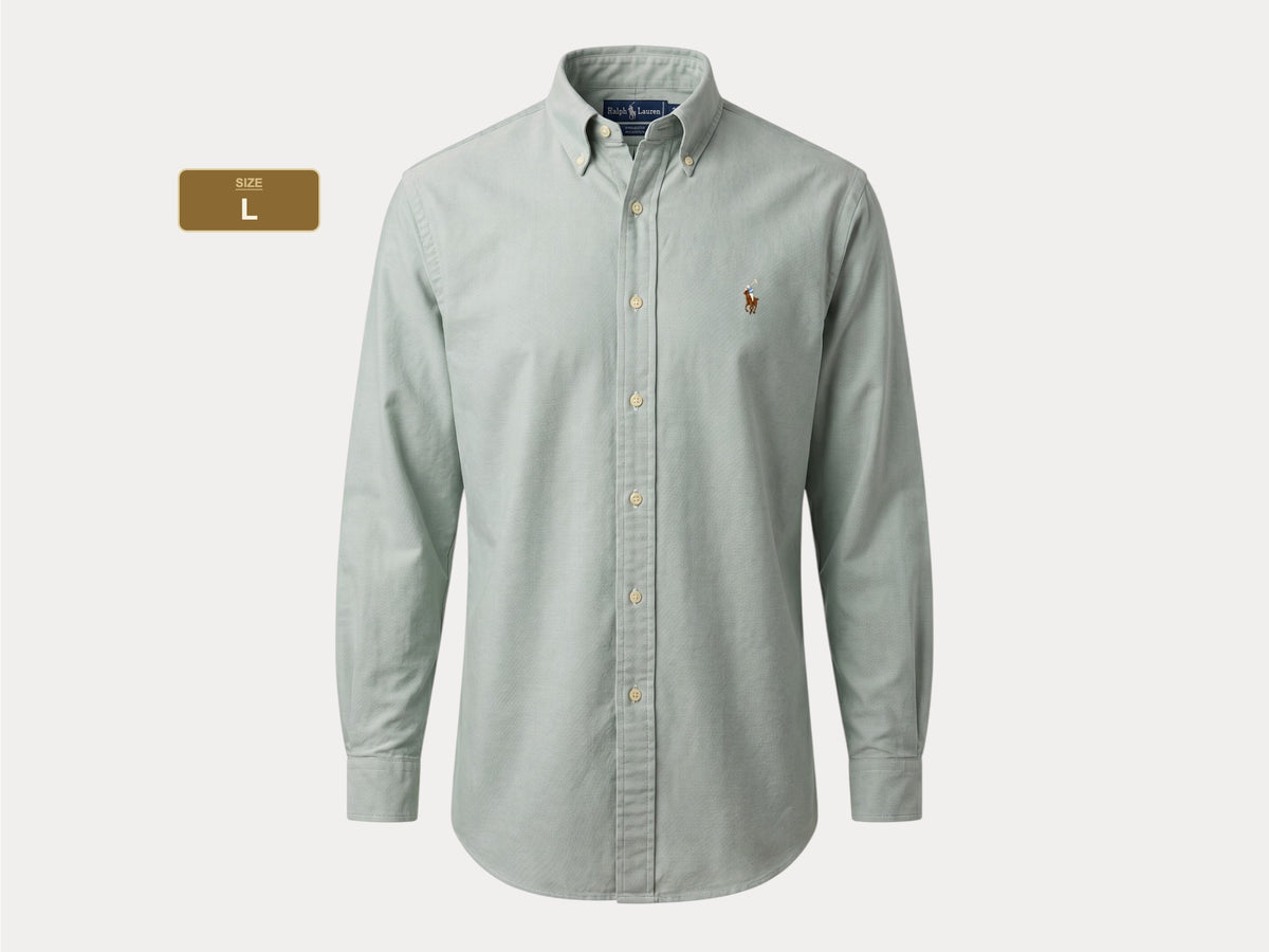 Ralph Lauren YARMOUTH Button-Down Shirt 16,5-34 Large | Solid Grey Cotton Oxford |Vintage Mens Shirt