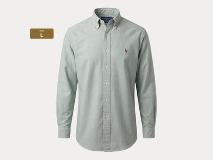 Ralph Lauren YARMOUTH Button-Down Shirt 16,5-34 Large | Solid Grey Cotton Oxford |Vintage Mens Shirt