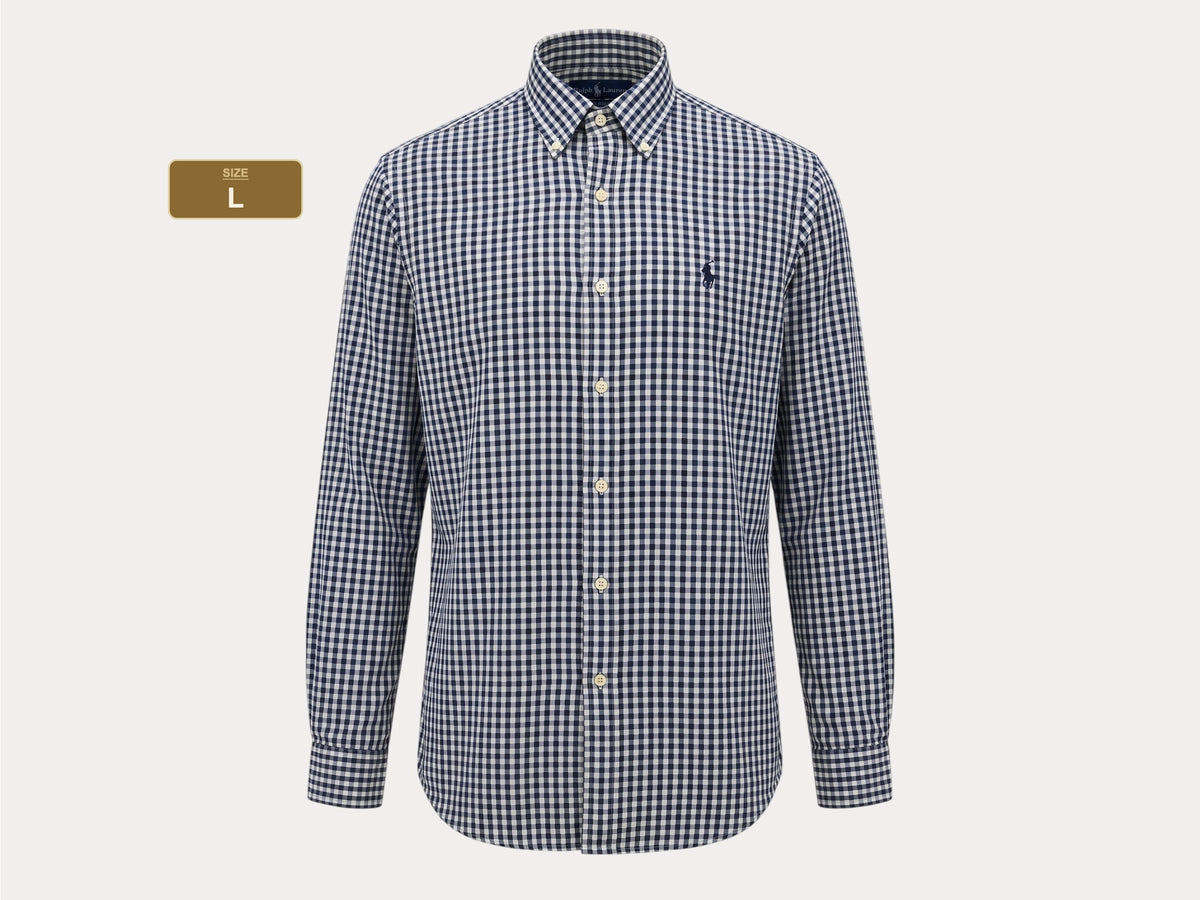 Ralph Lauren BLAKE Button-Down Shirt Medium | Navy Black Gingham Cotton | Mens Classic Shirt